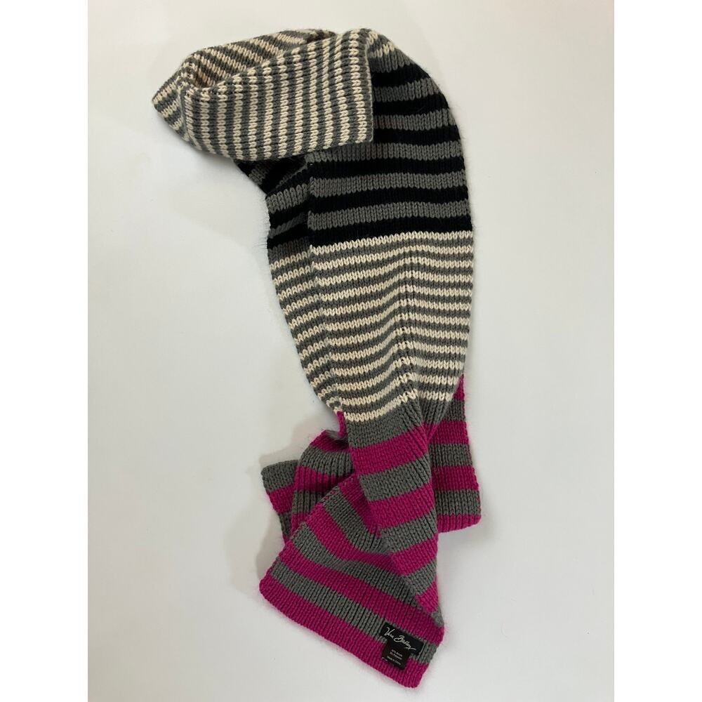 Vera Bradley Knit Scarf Gray Pink Black Cream Striped Chunky Winter Long